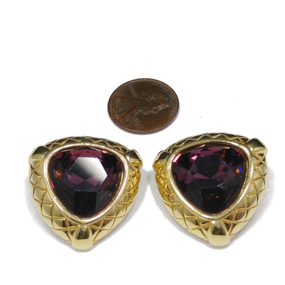 Vintage Swarovski Purple Crystal Earrings, Gold Plated, Swan Logo - Picture 6 of 10